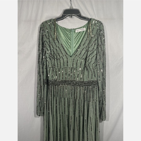 NEW $598 Mac Duggal [ 16 ] Sequined Illusion Long Sleeve A-line Gown‎ Sage Green - Picture 8 of 14